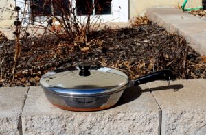 revere ware 12" stainless steel copper bottom skillet fry pan with lid