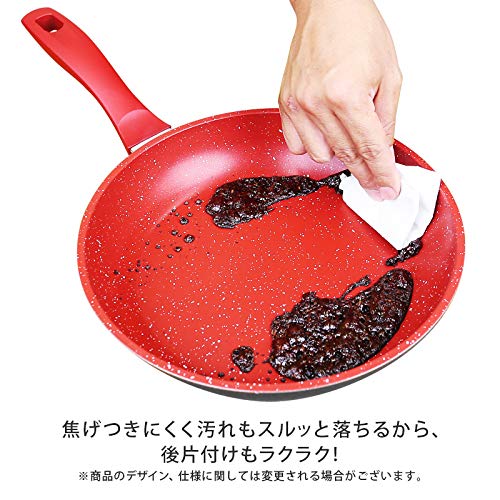 ダイレクトテレショップ Direct Teleshop Flavor Stone 9.4 inches (24 cm) Frying Pan Saute Pan Single Item (Red) Non-stick