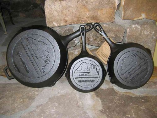Skillet Set - Pre Seasoned 3 Piece Cast Iron set - 6.5, 8, 10.5 Inches By Old Mountain