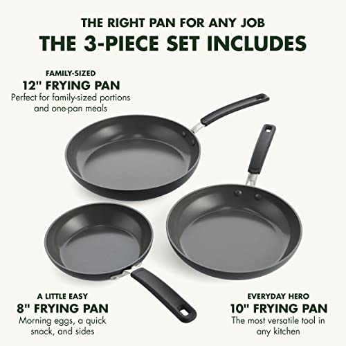 GreenPan Levels Stackable Hard Anodized Healthy Ceramic Nonstick, 8" 10" and 12" Frying Pan Skillet Set, PFAS-Free, Dishwasher Safe, Black
