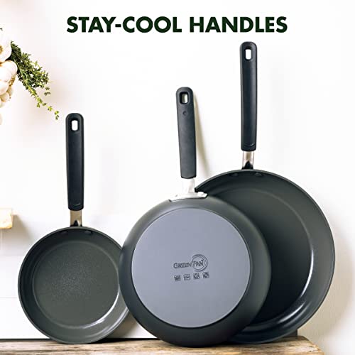 GreenPan Levels Stackable Hard Anodized Healthy Ceramic Nonstick, 8" 10" and 12" Frying Pan Skillet Set, PFAS-Free, Dishwasher Safe, Black