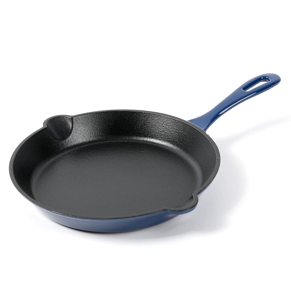 HAWOK Cast Iron Enameled Skillet DIA.10 inch Fry Pan Blue………