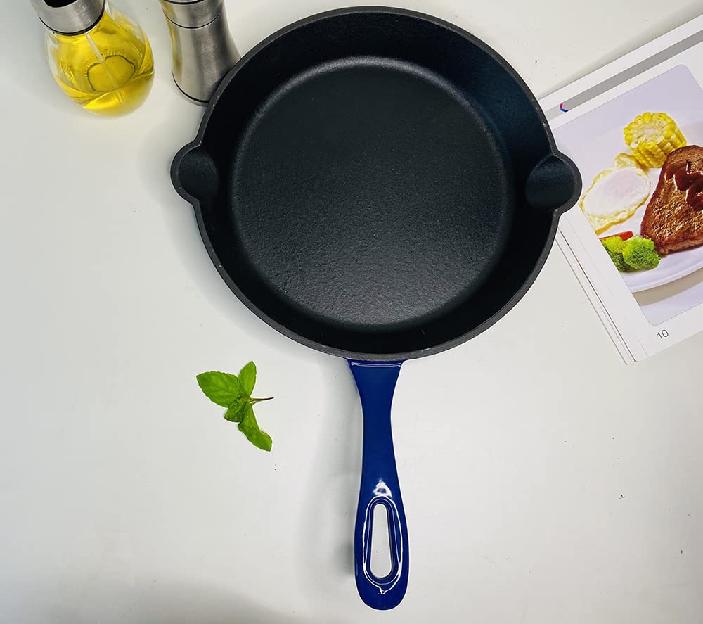 HAWOK Cast Iron Enameled Skillet DIA.10 inch Fry Pan Blue………