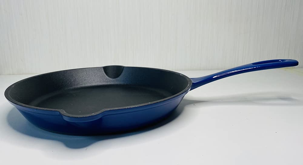 HAWOK Cast Iron Enameled Skillet DIA.10 inch Fry Pan Blue………