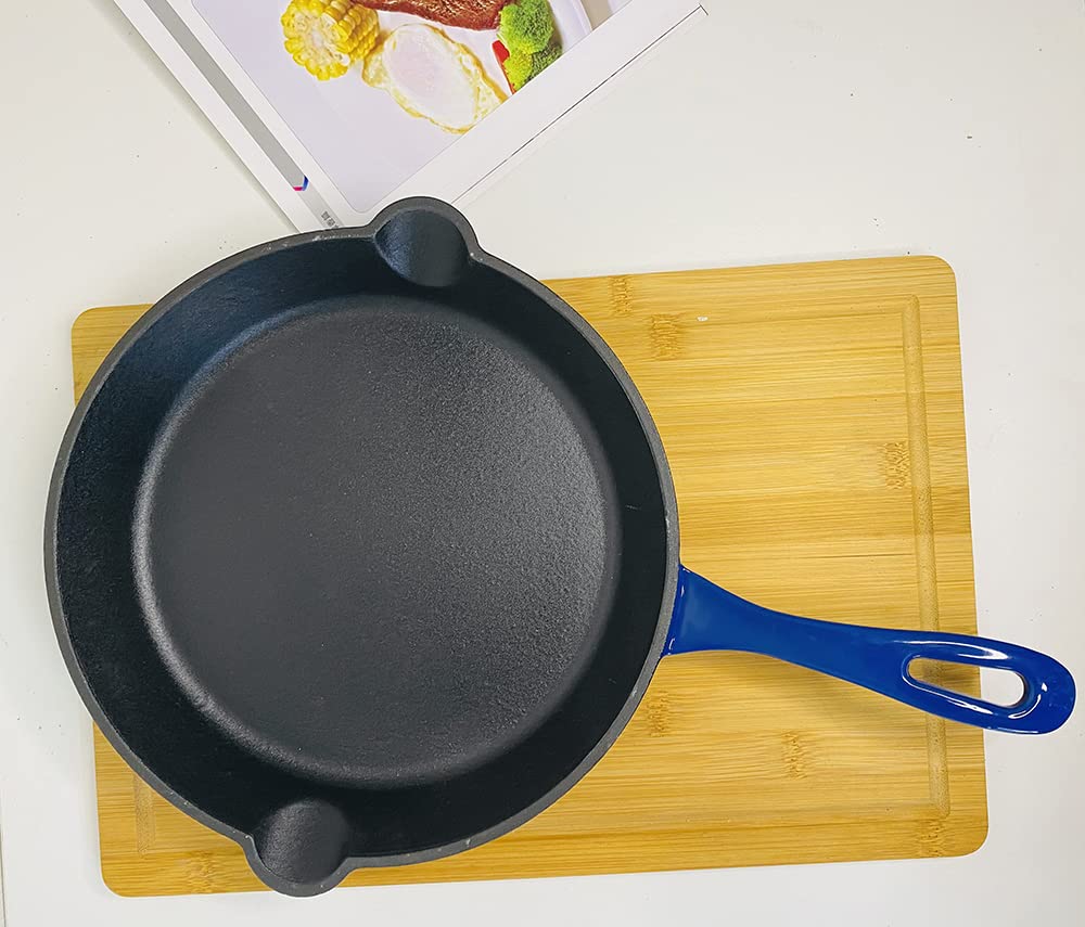 HAWOK Cast Iron Enameled Skillet DIA.10 inch Fry Pan Blue………