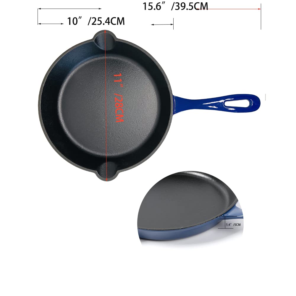 HAWOK Cast Iron Enameled Skillet DIA.10 inch Fry Pan Blue………