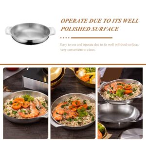 Luxshiny Mixing Bowls Large Mixing Bowl Paella Pan 16cm Flat Bottom Fry Pan Stainless Steel Skillet Metal Food Serving Tray with Handles for Home Restaurant Camping Stainless Steel Cookware Bowls