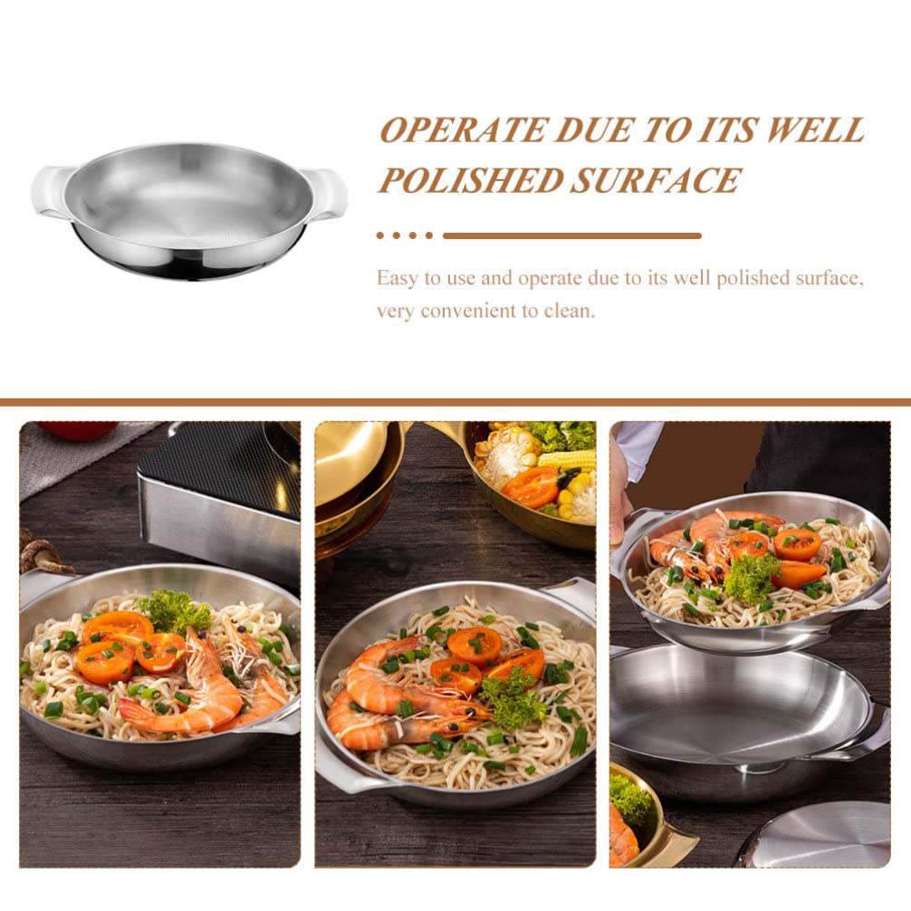 Luxshiny Mixing Bowls Large Mixing Bowl Paella Pan 16cm Flat Bottom Fry Pan Stainless Steel Skillet Metal Food Serving Tray with Handles for Home Restaurant Camping Stainless Steel Cookware Bowls