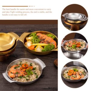 Luxshiny Mixing Bowls Large Mixing Bowl Paella Pan 16cm Flat Bottom Fry Pan Stainless Steel Skillet Metal Food Serving Tray with Handles for Home Restaurant Camping Stainless Steel Cookware Bowls