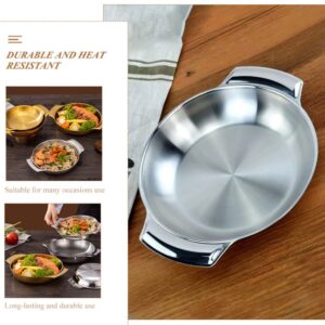 Luxshiny Mixing Bowls Large Mixing Bowl Paella Pan 16cm Flat Bottom Fry Pan Stainless Steel Skillet Metal Food Serving Tray with Handles for Home Restaurant Camping Stainless Steel Cookware Bowls