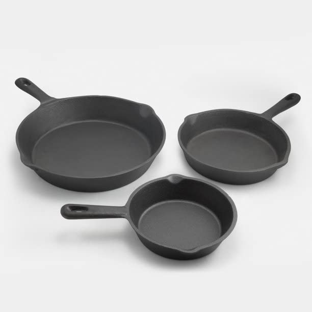 3 Piece Cast Iron Skillet Set, Pre-seasoned (8", 10.5", 12")