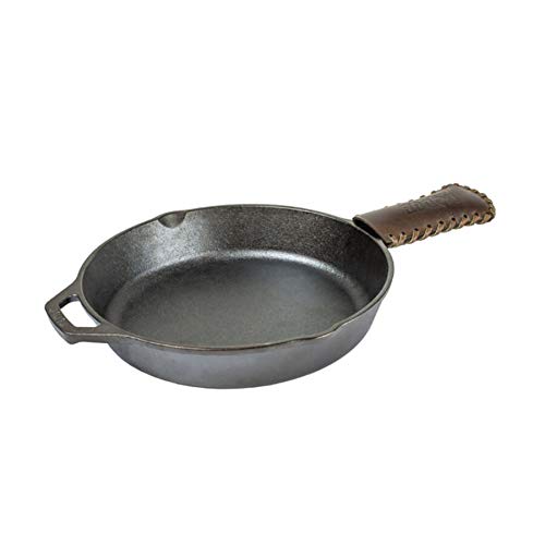 Lodge Seasoned Cast Iron Skillet with Hot Handle Holder- 12 Inch Cast Iron Frying Pan with Genuine Spiral Stitching Nokona Leather Hot Handle Holder, Made to Last a Lifetime