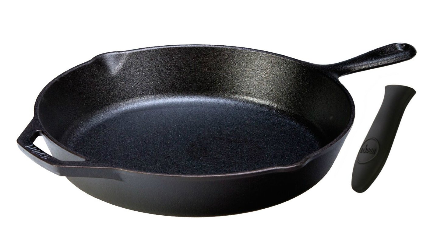 Lodge Seasoned Cast Iron Skillet with Hot Handle Holder - 10.25 inches Cast Iron Frying Pan with Silicone Hot Handle Holder (BLACK).