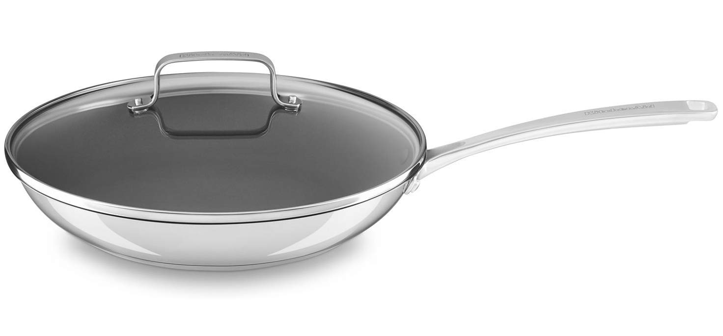 KitchenAid Stainless Steel 12" Nonstick Skillet Fry Pan with lid Dishwasher Induction Safe