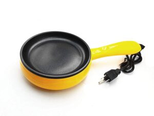 bulushi cuisine 6-inch non-stick electric skillet, yellow mini frying pan