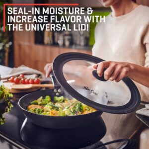 Uno Casa Carbon Steel 12 Inch - Non-Stick Blue Frying Pan with Universal Lid, Quick Heating Skillet - Chef Pan with Removable Silicone Handle