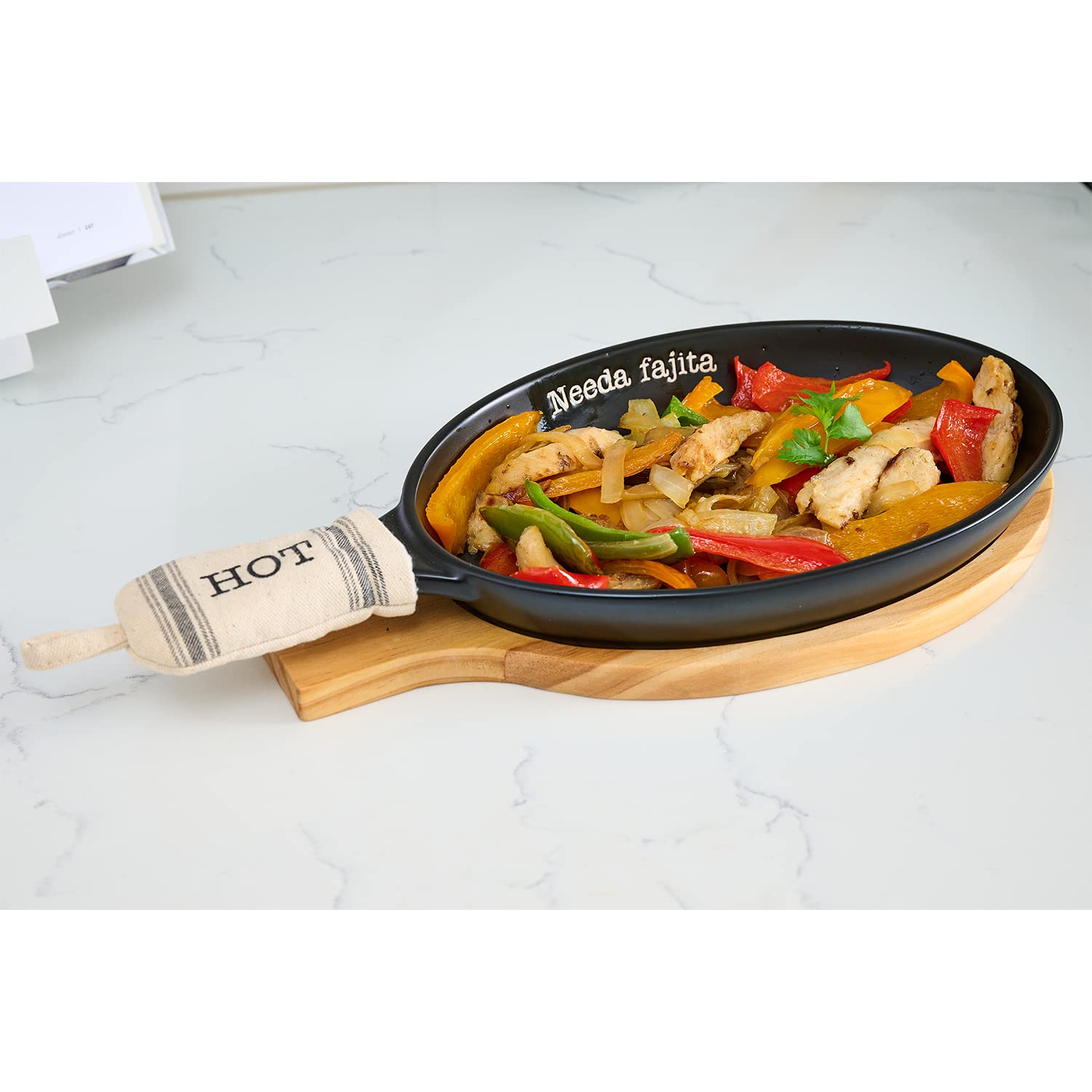 Mud Pie Circa Fajita Skillet Set, Black, 13 1/2" x 7" dia