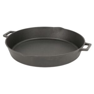 bayou classic 7439 16-in cast iron double-handled skillet w/pour spouts features large loop handles perfect for breakfast roast pan frying sautéing and baking