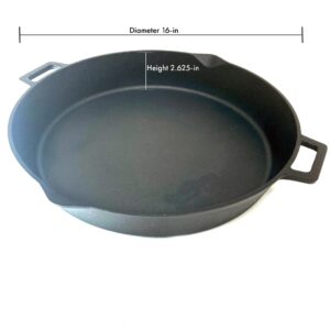 Bayou Classic 7439 16-in Cast Iron Double-Handled Skillet w/Pour Spouts Features Large Loop Handles Perfect For Breakfast Roast Pan Frying Sautéing and Baking