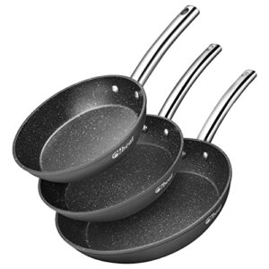 fashionwu non stick frying pan set (8"/9.5"/11"), 3 piece aluminum fry pan nonstick with induction bottom, stainless steel handle, skillet pan, cooking pans, suitable for all hobs