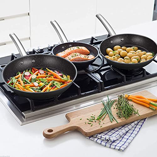 Fashionwu Non Stick Frying Pan Set (8"/9.5"/11"), 3 Piece Aluminum Fry Pan Nonstick with Induction Bottom, Stainless Steel Handle, Skillet Pan, Cooking pans, Suitable for All Hobs