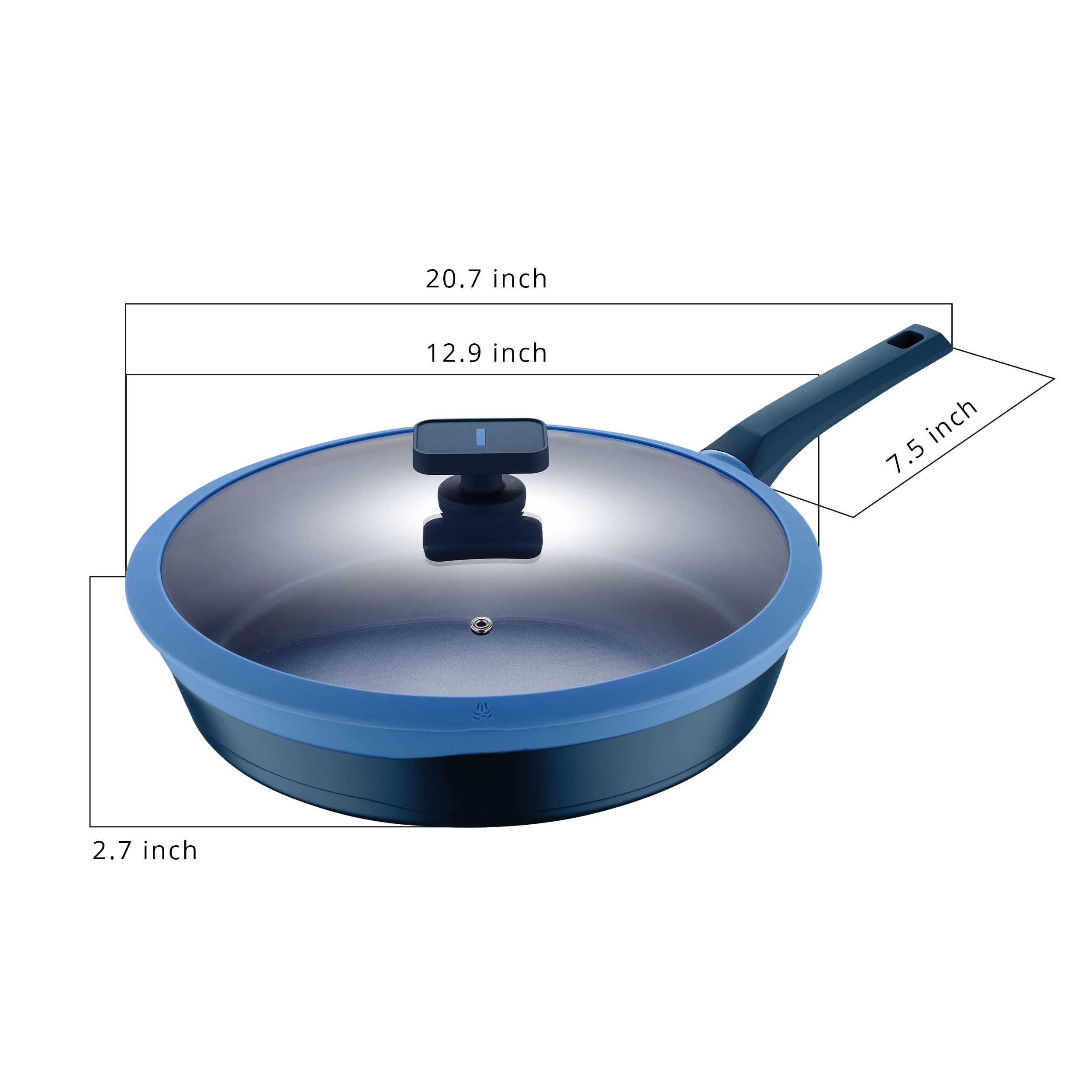 MasterPRO - Gastro Diamond Collection - 12.5” Fry Pan with Tempered Glass Lid - Durable Cast Aluminum Frying Pan - Non Stick Fry Cooking Pan - Suitable for All Stove Types