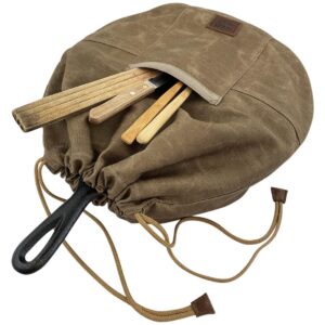 Hide & Drink, Rustic Bag for 12 Inch Frying Pan, Case for Skillet Without Nonstick Coating, Waxed Canvas, Handmade, Fatigue