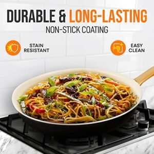 NutriChef 10" Medium Fry Pan - Medium Skillet Nonstick Frying Pan with Golden Titanium Coated Silicone Handle, Ceramic Coating, Stain-Resistant And Easy To Clean, Professional Home Cookware