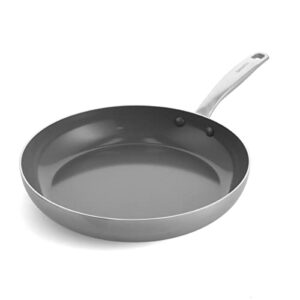greenpan chatham tri-ply stainless steel healthy ceramic nonstick 12" frying pan skillet, pfas-free, induction suitable, dishwasher safe, silver