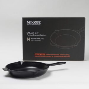 MOOSSE Premium Enameled Cast Iron Skillet Pan for Induction Cooktop, Stove, Oven, Made in Korea, No Seasoning Required, 9.4” (24 cm)