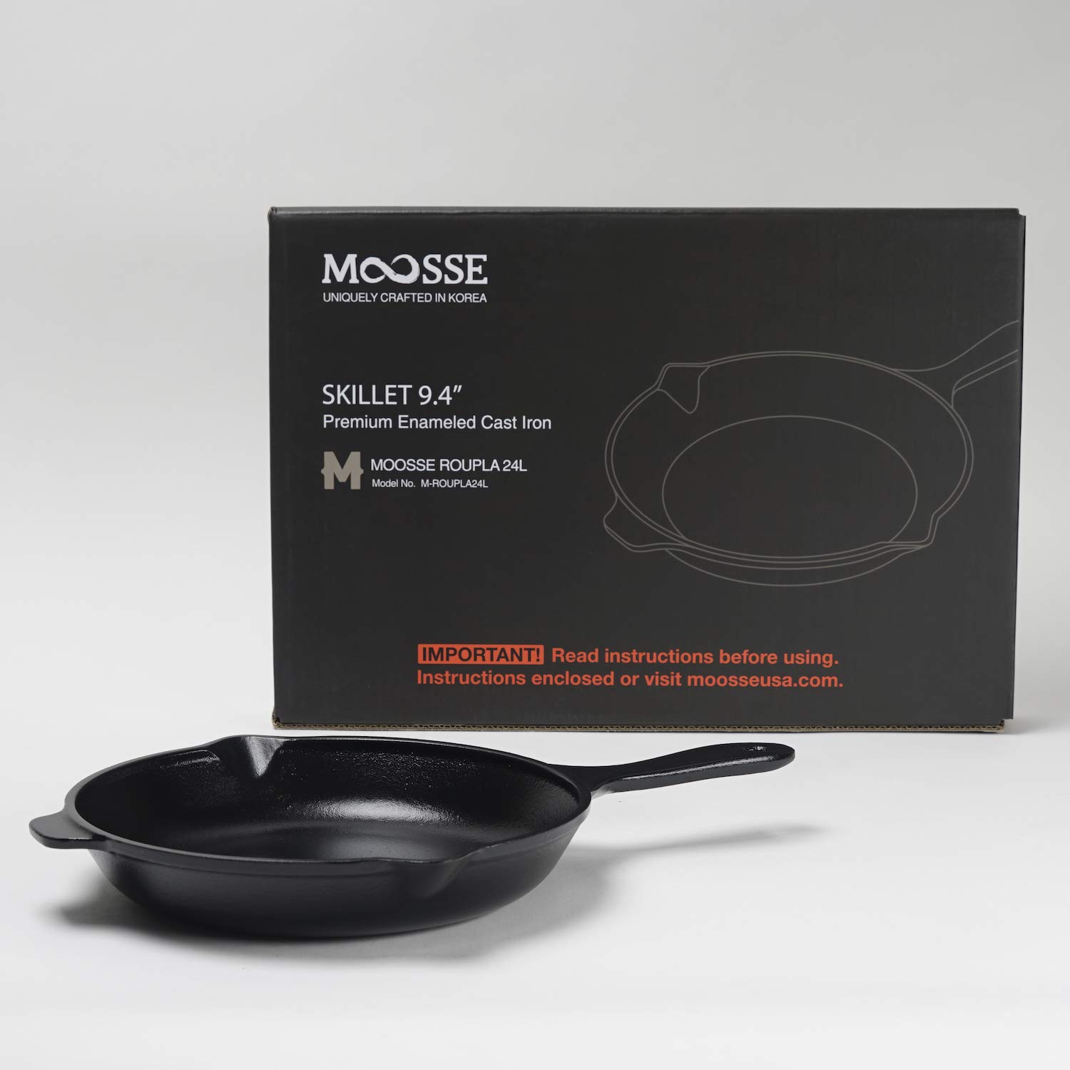 MOOSSE Premium Enameled Cast Iron Skillet Pan for Induction Cooktop, Stove, Oven, Made in Korea, No Seasoning Required, 9.4” (24 cm)