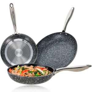 potted pans nonstick frying pan set - 3 piece induction bottom breakfast skillets classic granite - 8 inches, 9.5 inches, 11 inches