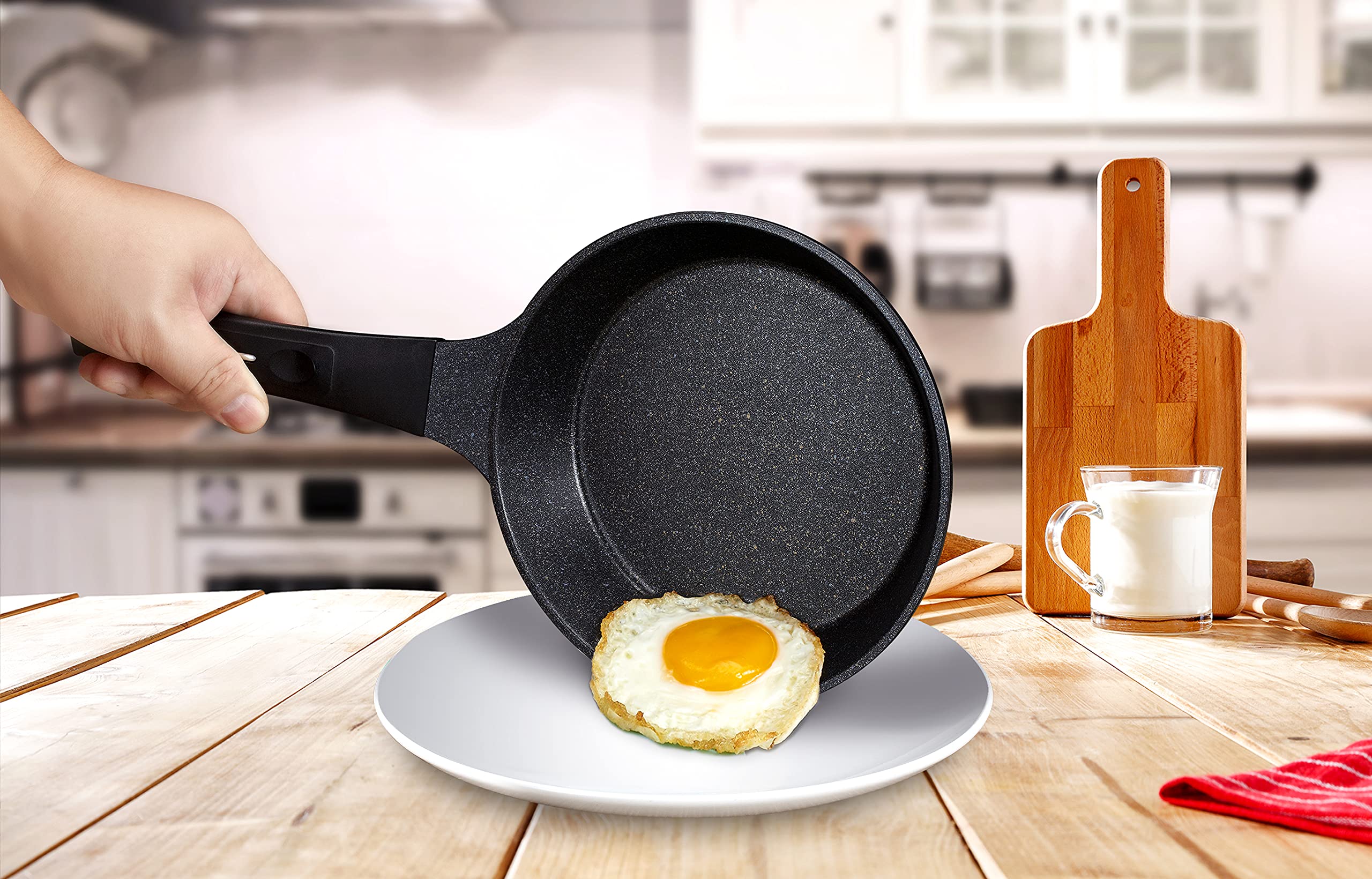 Concord 4 Pc Marble Coated Nonstick Cast Aluminum Fry Pan Skillet Set 4 Sizes. Induction Compatible. Made in Korea