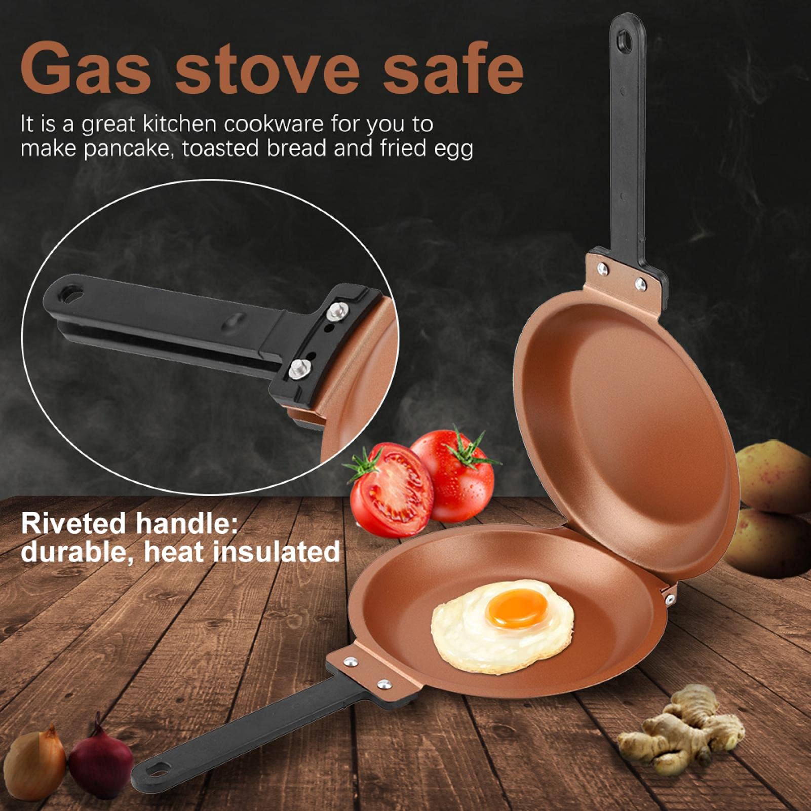 Double Sided Egg Frying Pan, Non-Stick Premium Iron Double Side Flip Pan Pancake Maker Household Kitchen Cookware for Pancake,Toasted Bread and Fried Egg