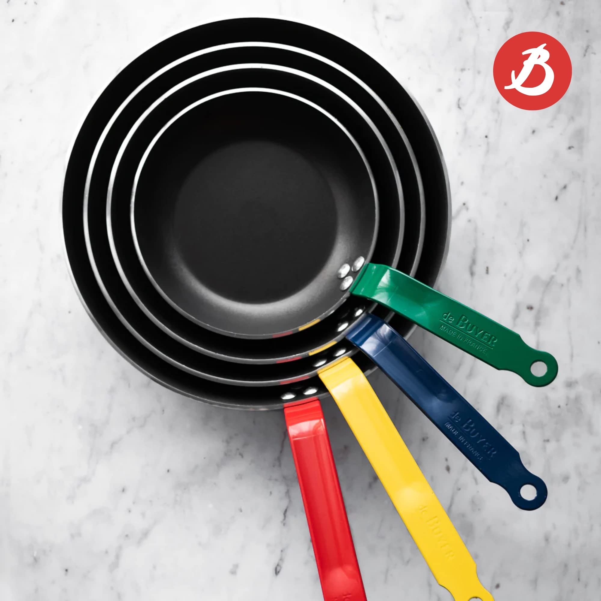 De Buyer CHOC Nonstick Fry Pan - 9.5” - Red Handle for Meat - 5-Layer PTFE Coating - Warp & Scratch Resistant - Made in France