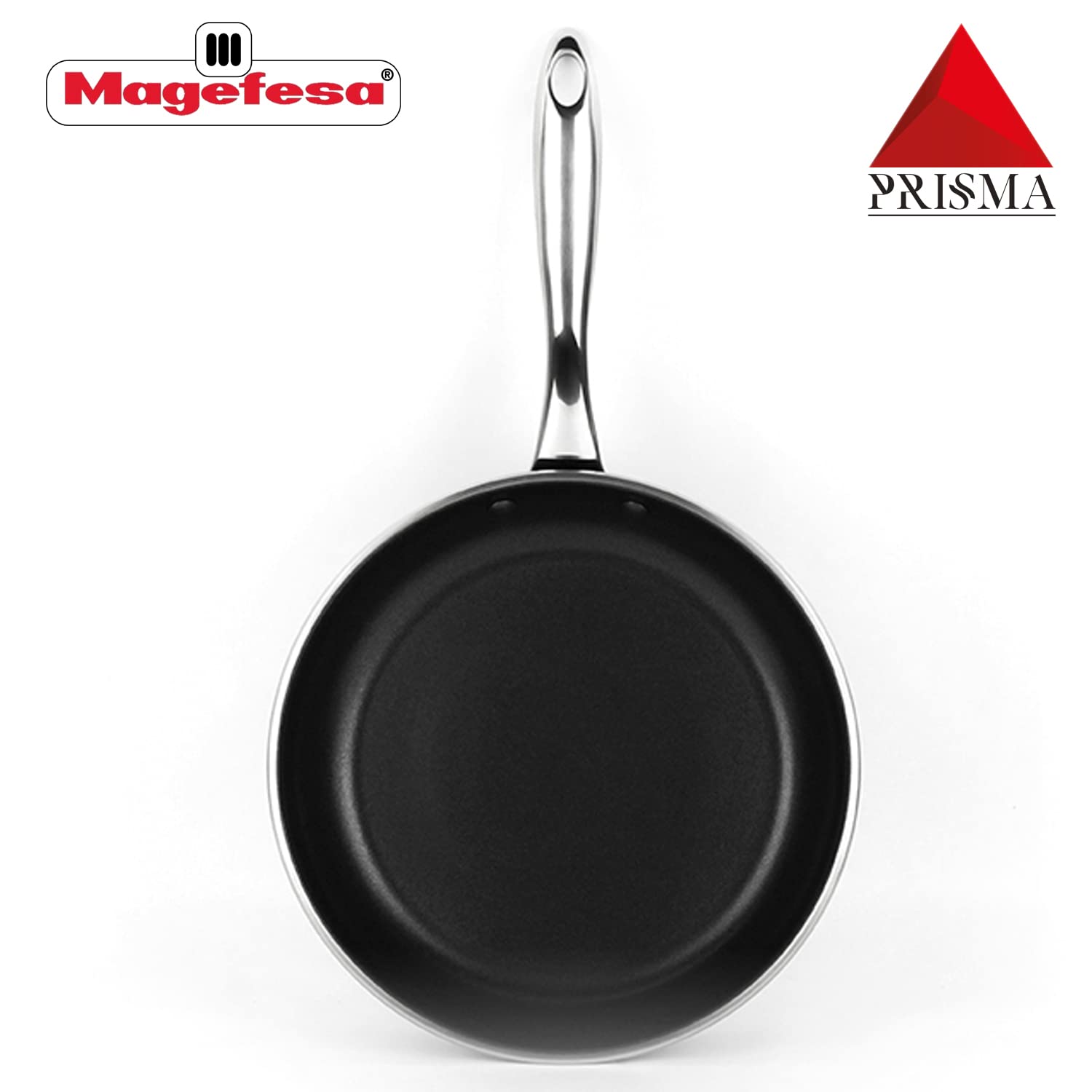 MAGEFESA Prisma – 9.4 inches Skillet, frying pan, made in 18/10 stainless steel, triple layer non-stick, for all types of kitchens, INDUCTION, dishwasher and oven safe up to 392ºF