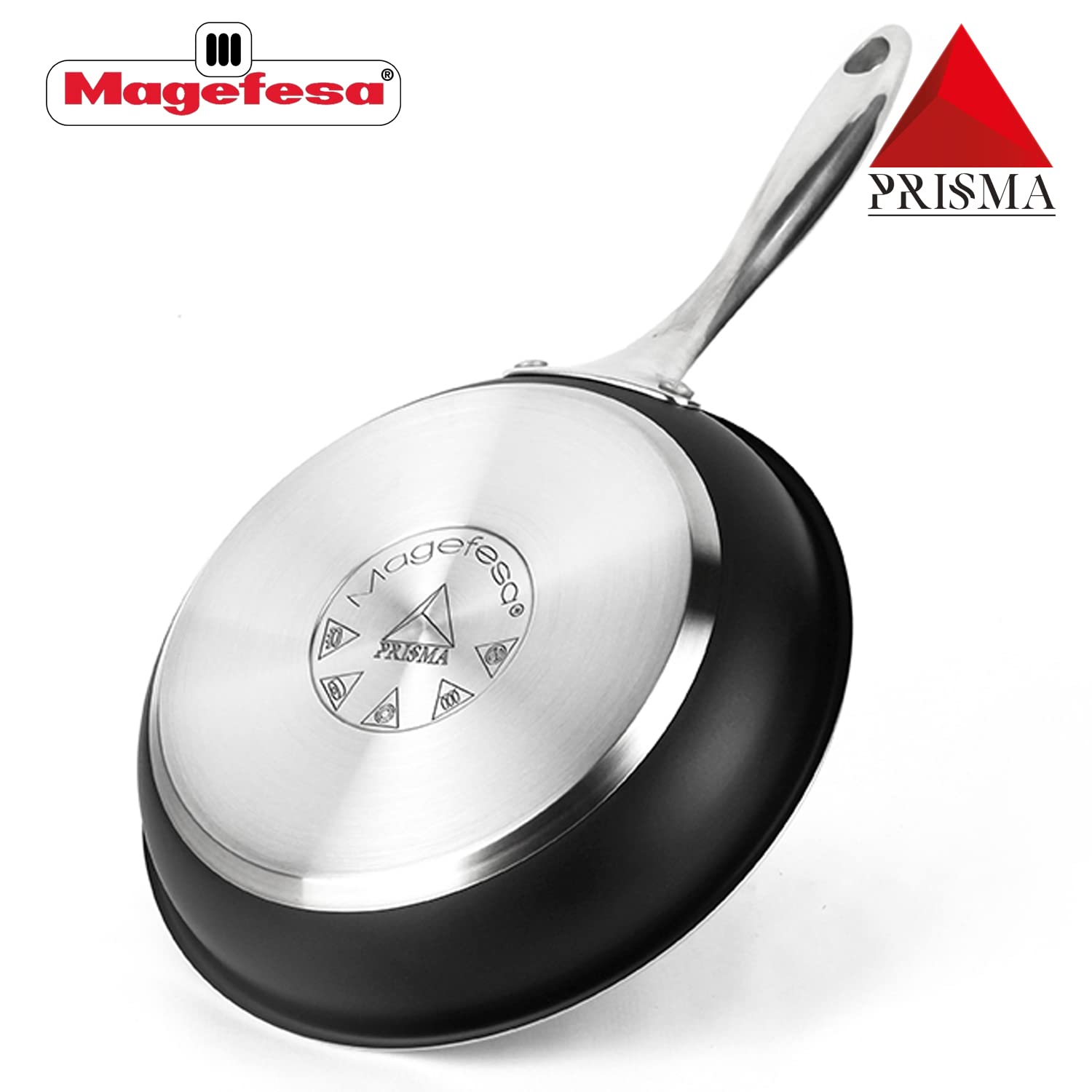 MAGEFESA Prisma – 9.4 inches Skillet, frying pan, made in 18/10 stainless steel, triple layer non-stick, for all types of kitchens, INDUCTION, dishwasher and oven safe up to 392ºF