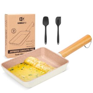 BUNDLEPRO Japanese Omelette Pan, Non Stick Tamagoyaki Eggs Frying Pan, Square Granite Cookware set, 7.1''Small Induction Skillet with Silicone Spatulas for Breakfast