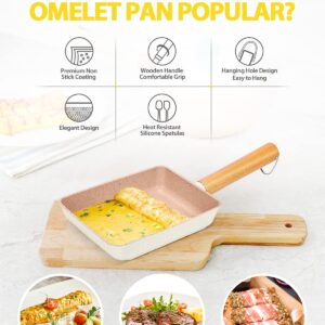 BUNDLEPRO Japanese Omelette Pan, Non Stick Tamagoyaki Eggs Frying Pan, Square Granite Cookware set, 7.1''Small Induction Skillet with Silicone Spatulas for Breakfast