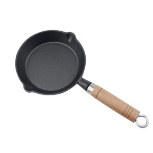 uptaly 6.1 inch mini cast iron skillet, omelet pans, no coating, physical non stick pan, small frying pan with wood handle, japanese omelette pan, black miniture skillet for baked cookie/brownie