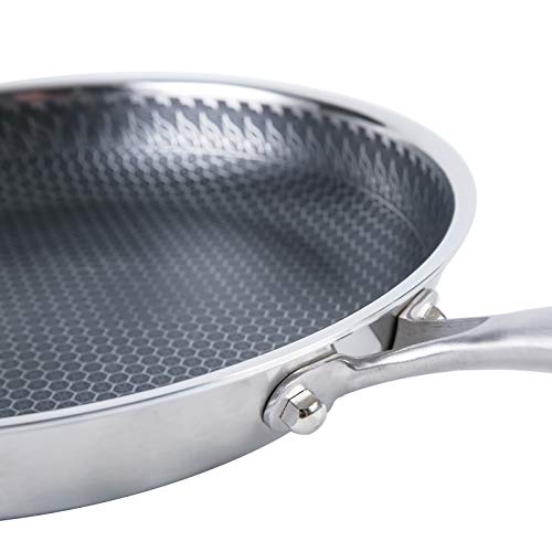 FCUS 11 Inch Stainless Steel Frying Pan Fishtail Handle - PFOA Free, Dishwasher and Oven Safe, Chef's pan, skillets Works with Induction Cooktop, Gas, Ceramic, and Electric Stove