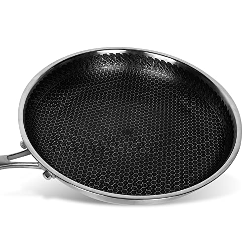 FCUS 11 Inch Stainless Steel Frying Pan Fishtail Handle - PFOA Free, Dishwasher and Oven Safe, Chef's pan, skillets Works with Induction Cooktop, Gas, Ceramic, and Electric Stove