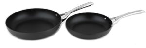 pinkeonline hard anodized nonstick skillet frypans induction compatible 2 pieces set for kitchen, black.