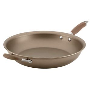 anolon advanced hard anodized nonstick fry pan/large skillet with helper handle, 14", light brown