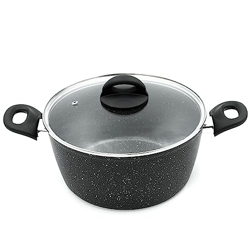 Blackmoor 66130 9.5” 4.5 Quart Casserole Pot and Lid / Stylish Black Marble Finish / Non-Stick & Anti-Scratch / Cool Touch Handle / Suitable for Induction, Electric and Gas Hobs