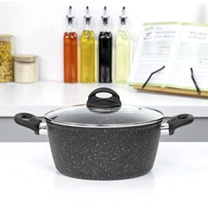 Blackmoor 66130 9.5” 4.5 Quart Casserole Pot and Lid / Stylish Black Marble Finish / Non-Stick & Anti-Scratch / Cool Touch Handle / Suitable for Induction, Electric and Gas Hobs