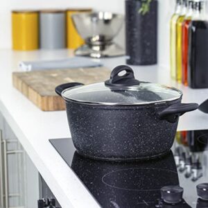 Blackmoor 66130 9.5” 4.5 Quart Casserole Pot and Lid / Stylish Black Marble Finish / Non-Stick & Anti-Scratch / Cool Touch Handle / Suitable for Induction, Electric and Gas Hobs