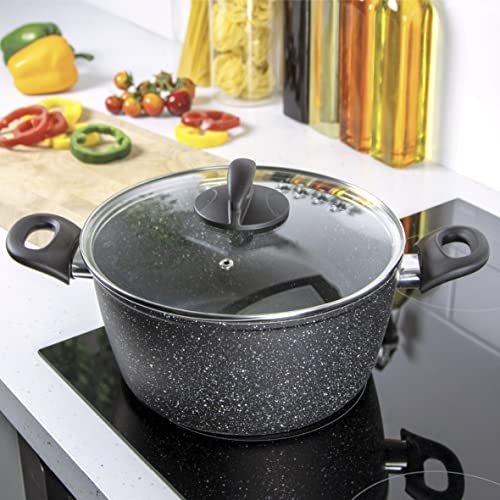 Blackmoor 66130 9.5” 4.5 Quart Casserole Pot and Lid / Stylish Black Marble Finish / Non-Stick & Anti-Scratch / Cool Touch Handle / Suitable for Induction, Electric and Gas Hobs