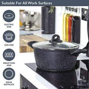 Blackmoor 66130 9.5” 4.5 Quart Casserole Pot and Lid / Stylish Black Marble Finish / Non-Stick & Anti-Scratch / Cool Touch Handle / Suitable for Induction, Electric and Gas Hobs