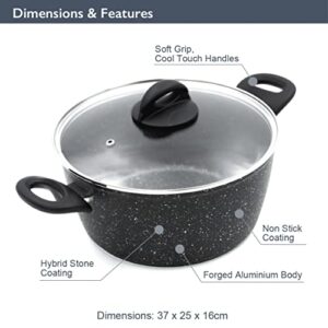 Blackmoor 66130 9.5” 4.5 Quart Casserole Pot and Lid / Stylish Black Marble Finish / Non-Stick & Anti-Scratch / Cool Touch Handle / Suitable for Induction, Electric and Gas Hobs